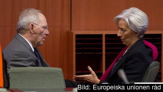 Den tyske finansministern Wolfgang Schäuble och IMF-chefen Christine Lagarde.