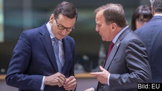 Polens premiärminister Mateusz Morawiecki i samtal med statsminister Stefan Löfven under ett tidigare EU-toppmöte. Arkivbild. Polens premiärminister Mateusz Morawiecki i samtal med statsminister Stefan Löfven under ett tidigare EU-toppmöte. Arkivbild.