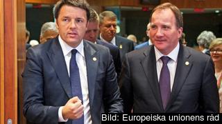 Italiens premiärminister Matteo Renzi och statsminister Stefan Löfven på väg in på mötet.