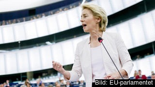 Ursula von der Leyen debatterade under närmare fyra timmar i EU-parlamentet inför omröstningen om hon får jobbet som kommissionens nästa ordförande. Arkivbild. Ursula von der Leyen debatterade under närmare fyra timmar i EU-parlamentet inför omröstningen om hon får jobbet som kommissionens nästa ordförande. Arkivbild.