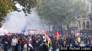 Den 12 september har den stora franska fackliga organisationen CGT utlyst en generalstrejk och manifestationer mot president Emmanuel Macrons reformförslag. Arkivbild.