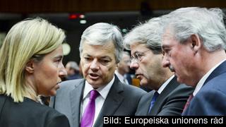 EU:s utrikeschef Federica Mogherini leder måndagens utrikesministermöte i Bryssel. Arkivbild. EU:s utrikeschef Federica Mogherini leder måndagens utrikesministermöte i Bryssel. Arkivbild.