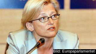 Utrikesminister Anna Lindh (S) talar i Europaparlamentet 2001. 