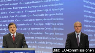 EU-kommissionens ordförande José Manuel Barroso och ekonomikommissionär Olli Rehn presenterar sitt förslag.