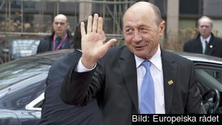 Rumäniens president Traian Basescu på EU-toppmötet i mars.