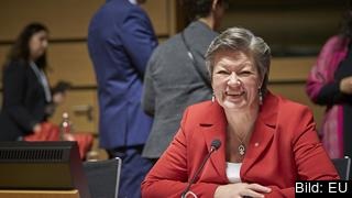 Sveriges arbetsmarknadsminister Ylva Johansson (S) under måndagens förhandlingar i Luxemburg.