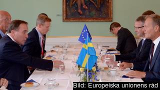 Statsminister Stefan Löfven och Europeiska rådets ordförande Donald Tusk träffas inför fredagens EU-toppmöte. 