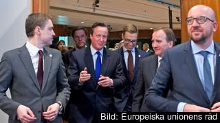 Den brittiske premiärministern David Cameron omgiven av bland annat statsminister Stefan Löfven. Arkivbild.