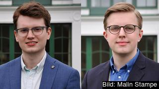 Från vänster: Simon Palme förbundsordförande Centerstudenter och Tobias Samuelsson ordförande Centerstudenters Europapolitiska arbetsgrupp.