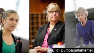 Amelia Andersdotter (PP), Anna Hedh (S) och Anna Maria Corazza Bildt (M). Amelia Andersdotter (PP), Anna Hedh (S) och Anna Maria Corazza Bildt (M).