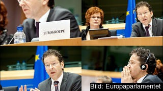 Ordföranden för eurogruppen Jeroen Dijsselbloem svarar på frågor i EU-parlamentets ekonomiutskott på torsdagen.