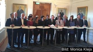 Nya regeringen Löfvens första presskonferens i riksdagshuset 21 januari 2019.