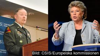 Keith Alexander, chef för amerikanska säkerhetsmyndigheten NSA och EU:s justitiekommissionär Viviane Reding. Keith Alexander, chef för amerikanska säkerhetsmyndigheten NSA och EU:s justitiekommissionär Viviane Reding.