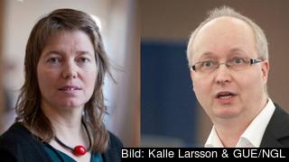 Vänsterpartiets två toppkandidater till EU-parlamentet Malin Björk och Mikael Gustafsson.