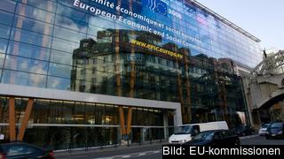 Europeiska ekonomiska och sociala kommitténs byggnad i Bryssel. Arkivbild.