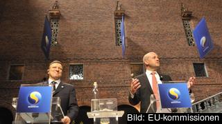 EU-kommissionens förre ordförande José Manuel Barroso och tidigare statsminister Fredrik Reinfeldt inviger Sveriges ordförandeskap 2009. Arkivbild.