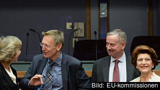 Fyra av de ex-kommissionärer som får övergångslön: Connie Hedegaard, Janez Potočnik, Siim Kallas och Androulla Vassiliou. Arkivbild.