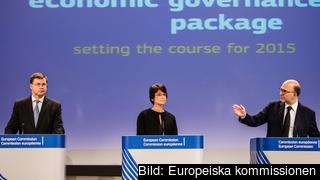 EU-kommissionärerna Valdis Dombrovskis, Marianne Thyssen och Pierre Moscovici. EU-kommissionärerna Valdis Dombrovskis, Marianne Thyssen och Pierre Moscovici.