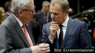 EU-kommissionens ordförande Jean-Claude Juncker och Europeiska rådets ordförande Donald Tusk. Arkivbild. EU-kommissionens ordförande Jean-Claude Juncker och Europeiska rådets ordförande Donald Tusk. Arkivbild.