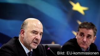 EU:s ekonomiskommissionär Pierre Moscovici och Greklands finansminister Euklidis Tsakalotos.