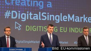 EU-kommissionärer Carlos Moedas, Andrus Ansip och Günther Oettinger. 