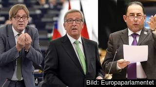 Aldes Guy Verhofstadt, Jean-Claude Juncker och S&D Gianni Pittella Aldes Guy Verhofstadt, Jean-Claude Juncker och S&D Gianni Pittella